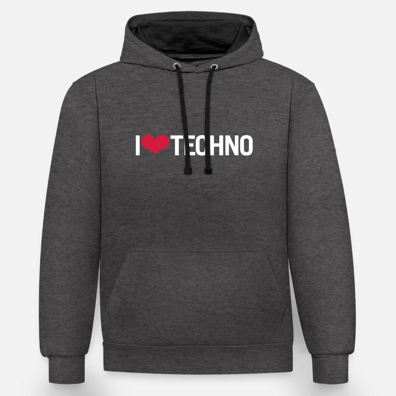 J'AIME LA TECHNO - Sweat à capuche contrasté - anthracite/noir