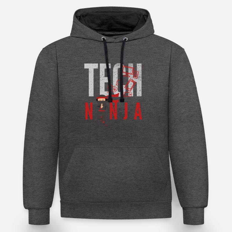 tech, tech analyst, programmateur, - Sweat à capuche contrasté - anthracite/noir