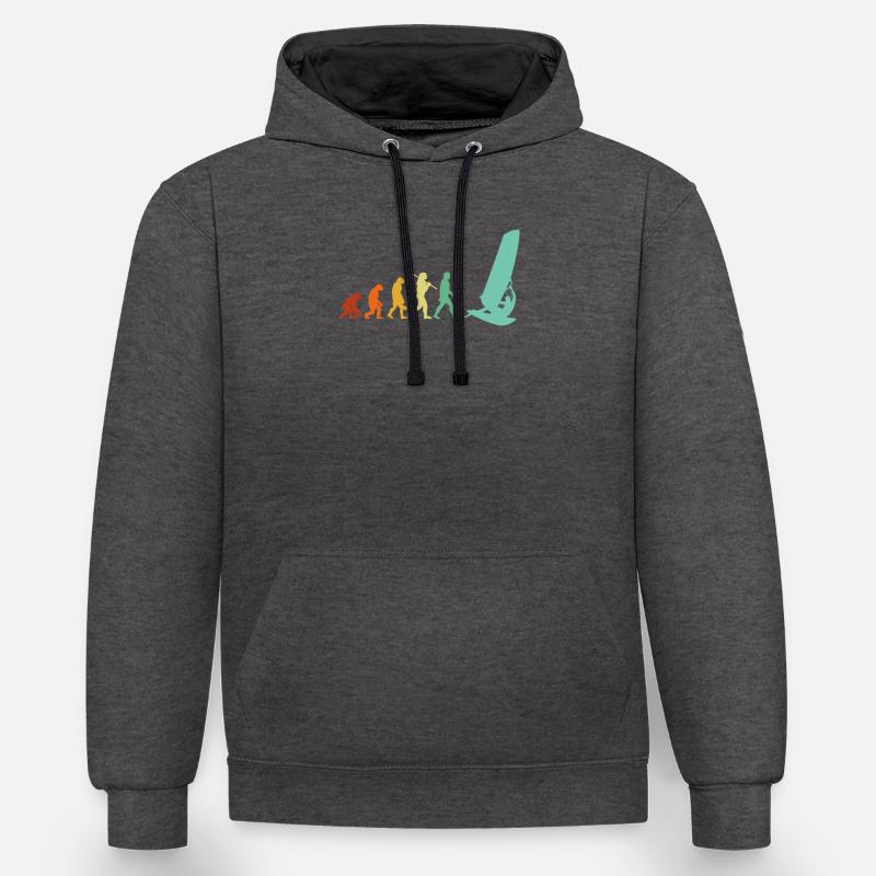 windsurfing evolution, windsurf - Kontrast-Hoodie - Anthrazit/Schwarz