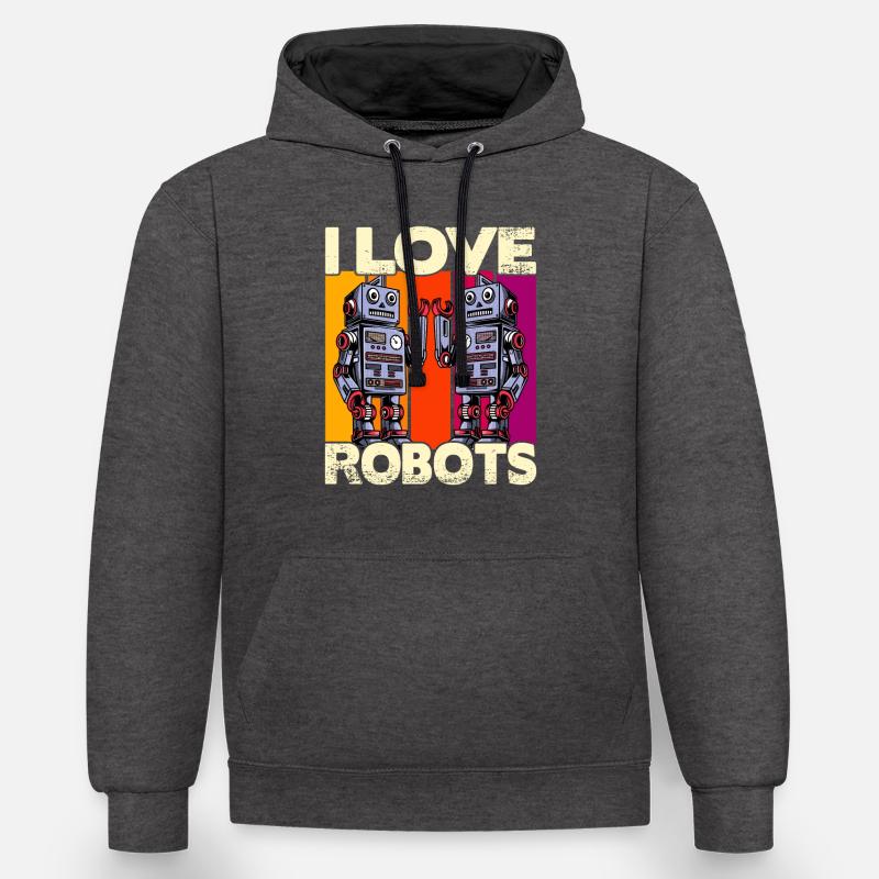 J’adore les robots - Sweat à capuche contrasté - anthracite/noir