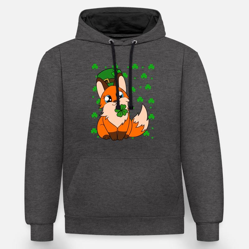 Mignon trèfle renard Saint-Patrick - Sweat à capuche contrasté - anthracite/noir