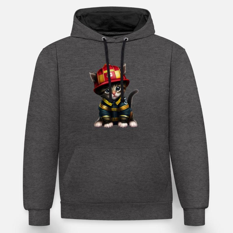 Chat pompier - Sweat à capuche contrasté - anthracite/noir