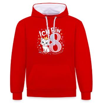 8. Geburtstag Katze Kätzchen Kindergeburtstag - Kontrast-Hoodie - Rot/Weiß - Vorne - Liana (172cm) & Jaron (178cm)