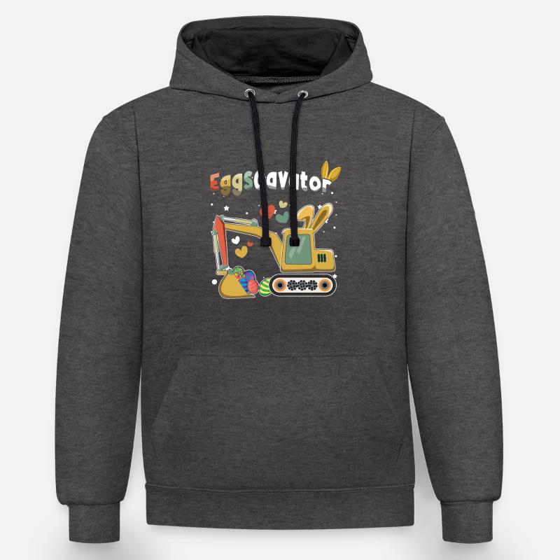 Ostern Eggscavator Bagger Eier - Kontrast-Hoodie - Anthrazit/Schwarz