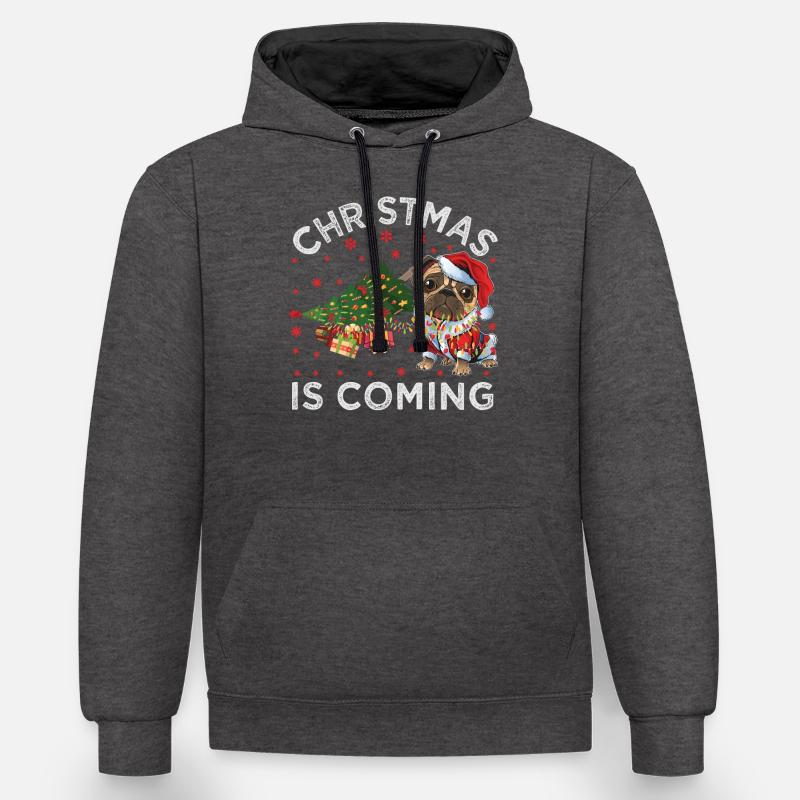 Noël arrive version chien - Sweat à capuche contrasté - anthracite/noir