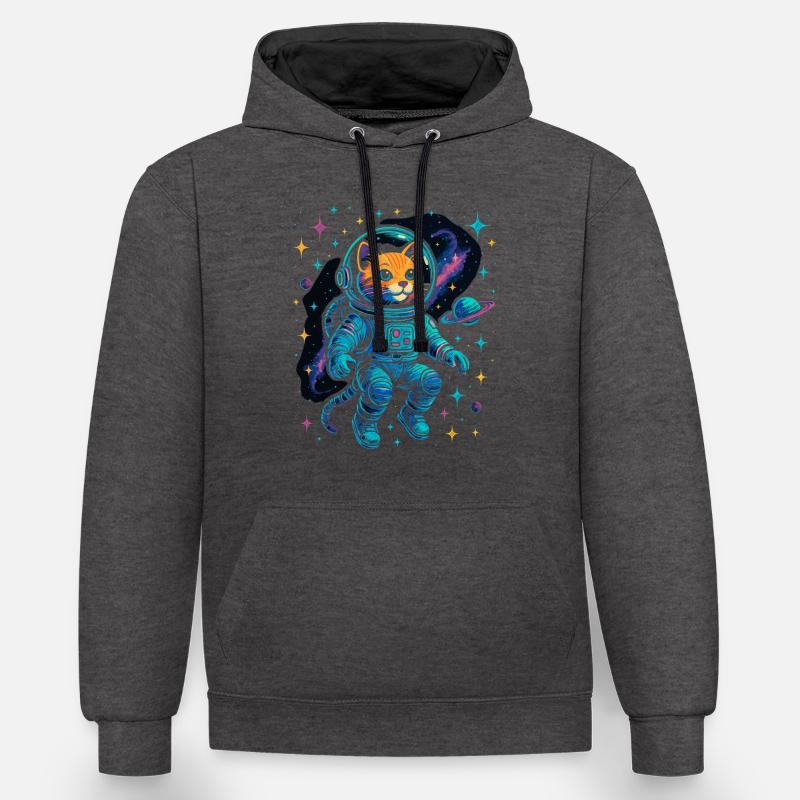 Chat de l’espace - Chat astronaute - Sweat à capuche contrasté - anthracite/noir