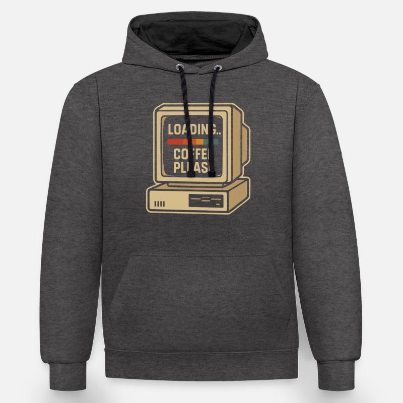 Loading Coffee Please Retro Computer - Contrast hoodie - charcoal/black