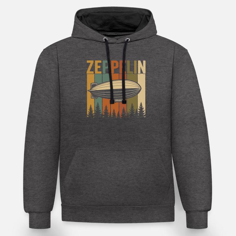 Conception rétro du dirigeable Zeppelin - Sweat à capuche contrasté - anthracite/noir