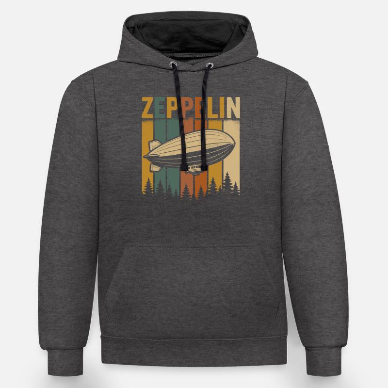 Dirigeable Zeppelin à rayures rétro - Sweat à capuche contrasté - anthracite/noir