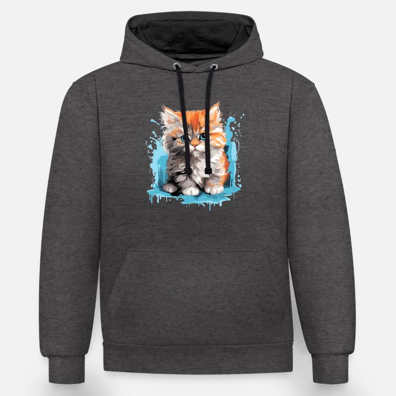 Chat persan Perser Katze - Sweat à capuche contrasté - anthracite/noir