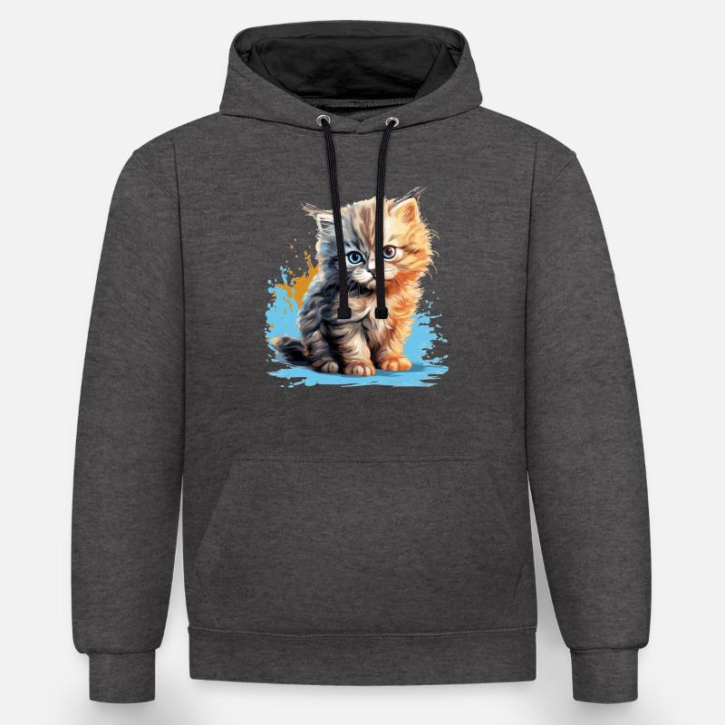 Chat persan Perser Katze - Sweat à capuche contrasté - anthracite/noir