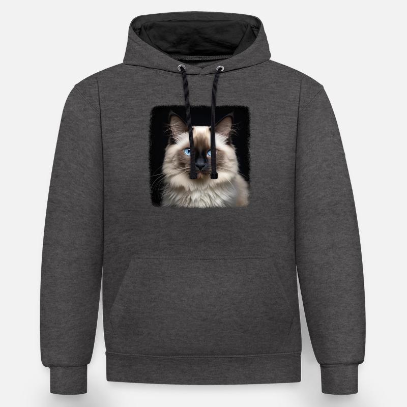 Chat de Birmanie Birma Katze - Sweat à capuche contrasté - anthracite/noir