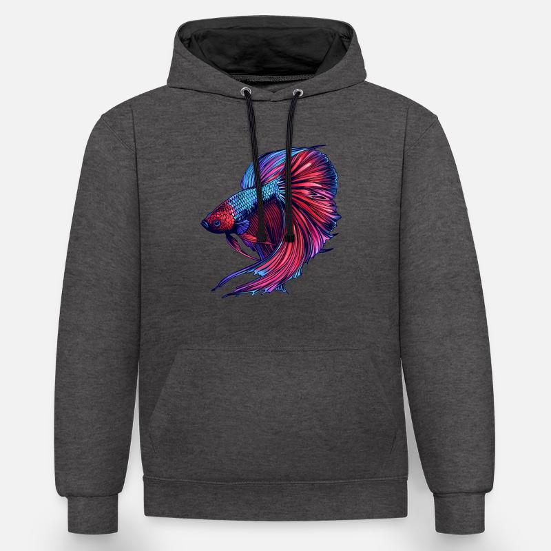 Bettas Betta Poisson Betta - Sweat à capuche contrasté - anthracite/noir