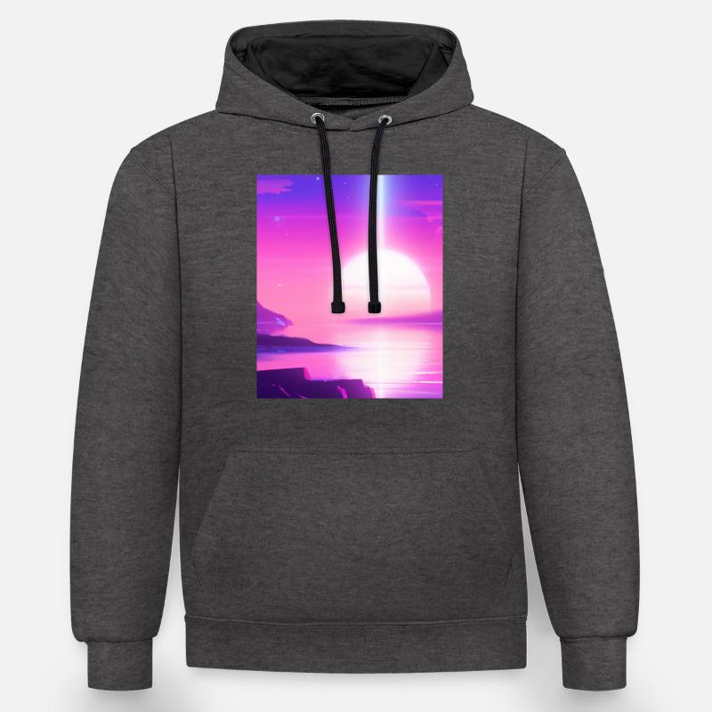 Vaporwave Sun Synthwave Sunset - Sweat à capuche contrasté - anthracite/noir