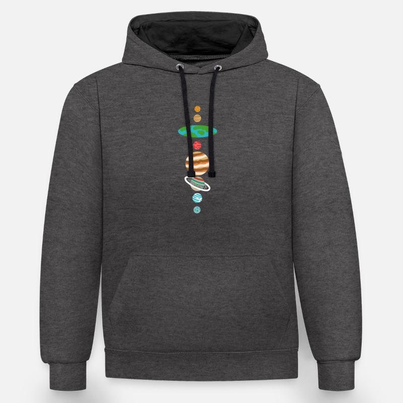 Système solaire terrestre plat - Sweat à capuche contrasté - anthracite/noir