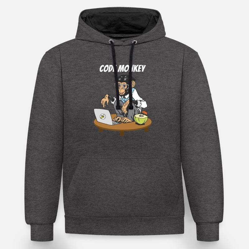 Code Monkey Progammierer Affe Coding Äffchen - Kontrast-Hoodie - Anthrazit/Schwarz