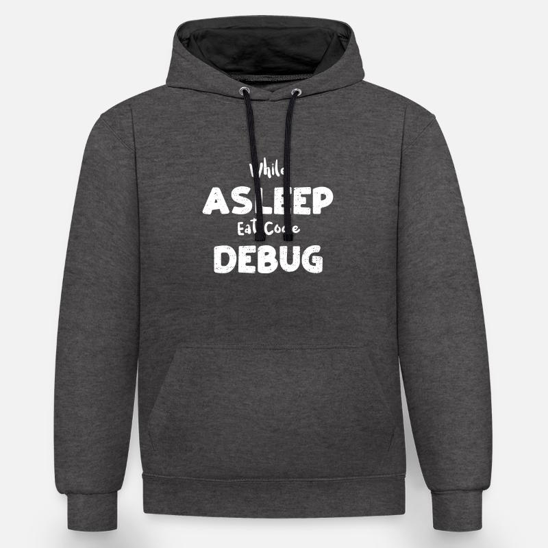 While Asleep Eat Code Debug - Kontrast-Hoodie - Anthrazit/Schwarz