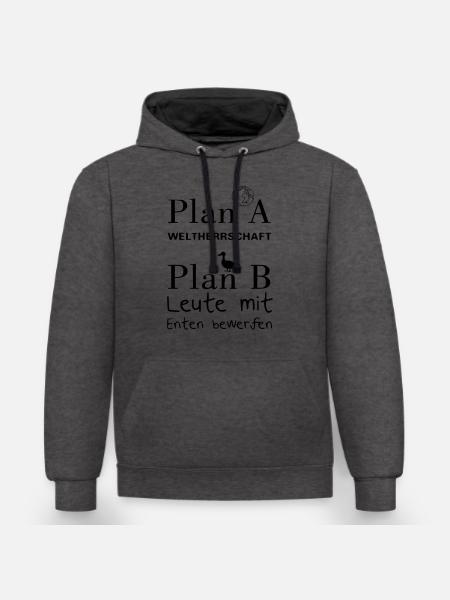 Plan A Weltherrschaft - Kontrast-Hoodie - Anthrazit/Schwarz