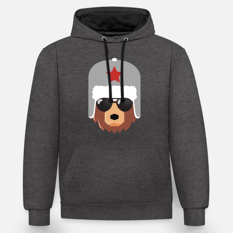 Ours russe, Russie, Poutine, - Sweat à capuche contrasté - anthracite/noir