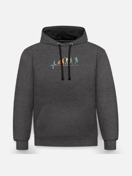 Tennis Evolution Herzschlag Vintage Retro Puls - Kontrast-Hoodie - Anthrazit/Schwarz