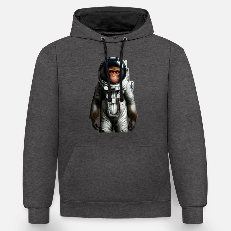 Singe astronaute de l’espace - Sweat à capuche contrasté - anthracite/noir