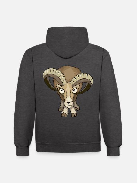 Mufflon Schafbock stare down Widder Geschenk - Kontrast-Hoodie - Anthrazit/Schwarz