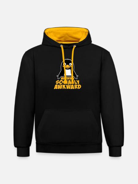 Penguin Warning Socially Awkward Funny Clumsy - Contrast hoodie - black/gold