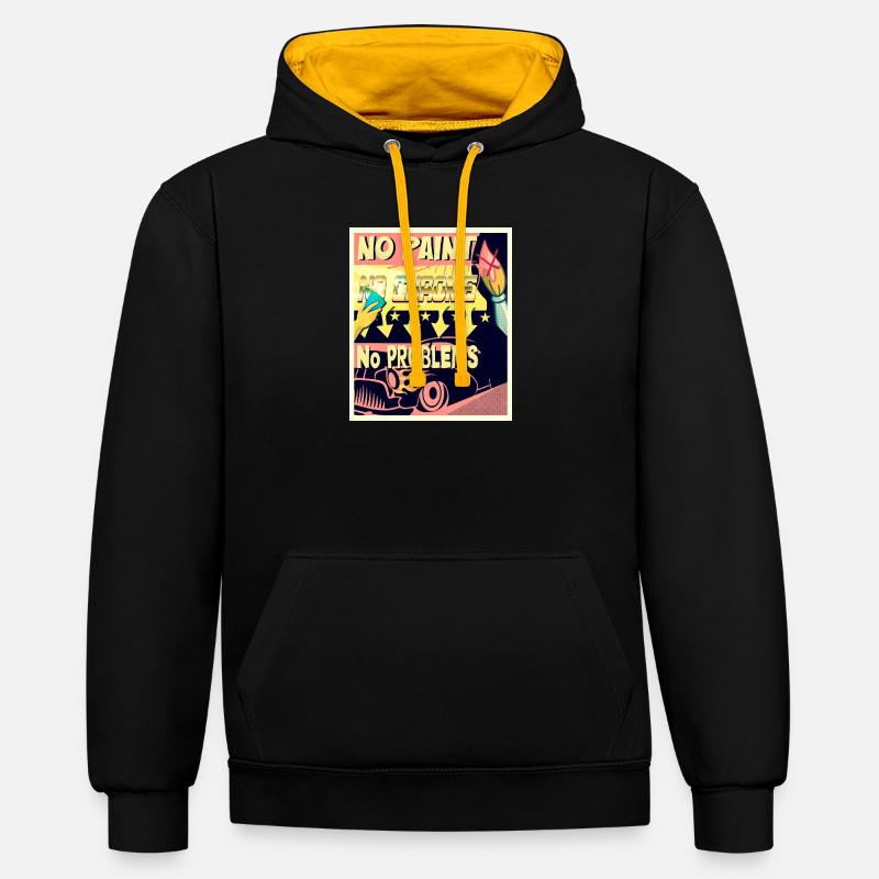 NO PAINT, NO CHROME, NO PROBLEMS - Kontrast-Hoodie - Schwarz/Gold