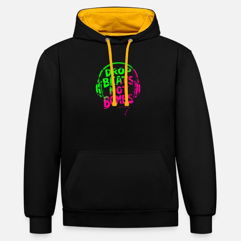 Drop Beats Not Bombs vert rose - Sweat à capuche contrasté - noir/or