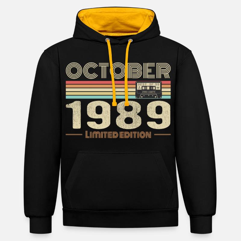 Anniversaire octobre 1989 - Birthday october 1989 - Sweat à capuche contrasté - noir/or