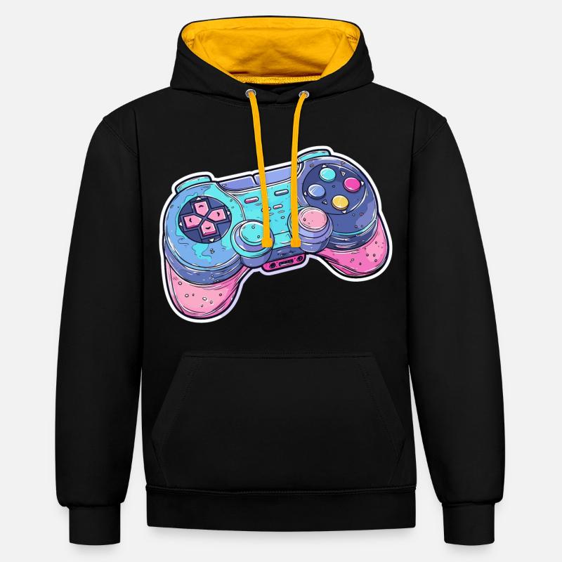 Game Controller Grafik - Kontrast-Hoodie - Schwarz/Gold