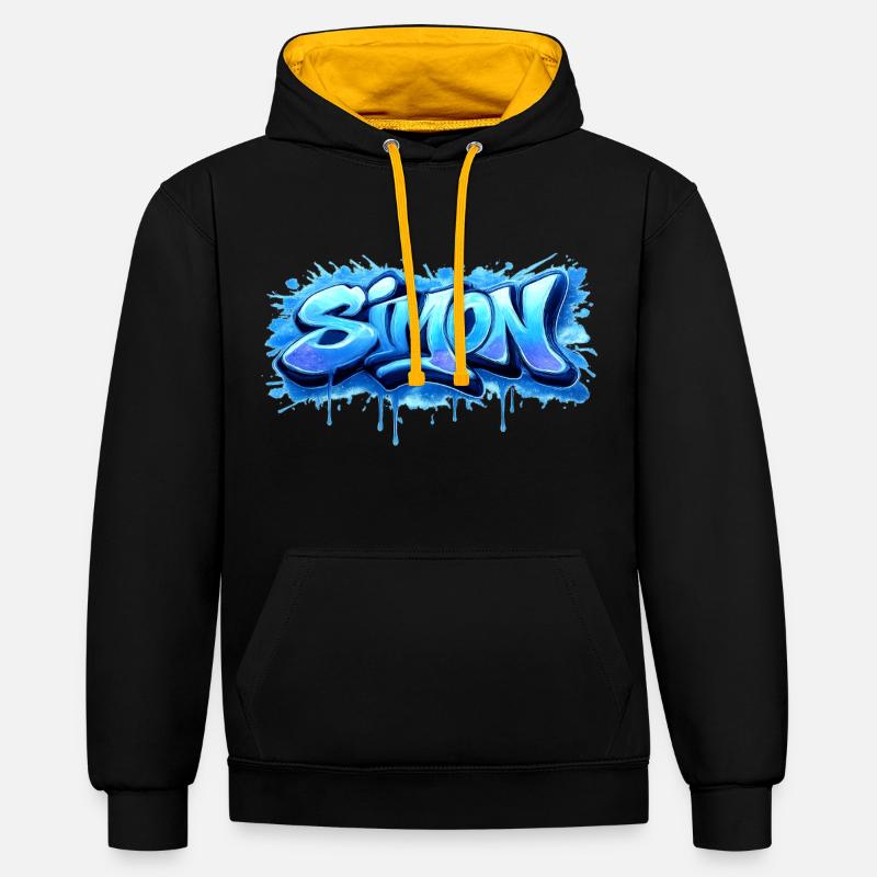 Graffiti  SIMON Prénom cadeau idéal imprimable  - Sweat à capuche contrasté - noir/or