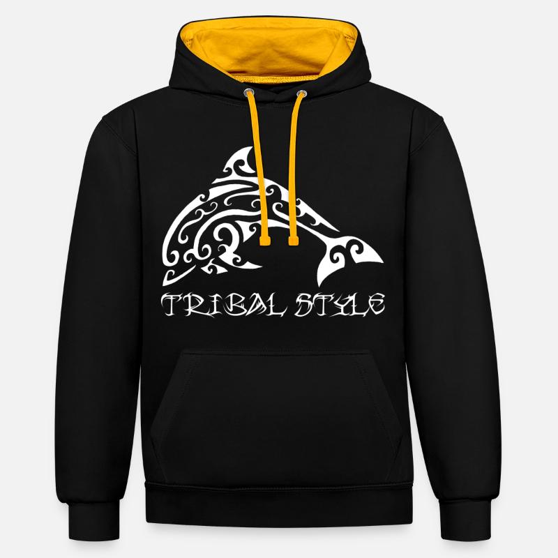 Dauphin blanc de Polynésie - Sweat à capuche contrasté - noir/or