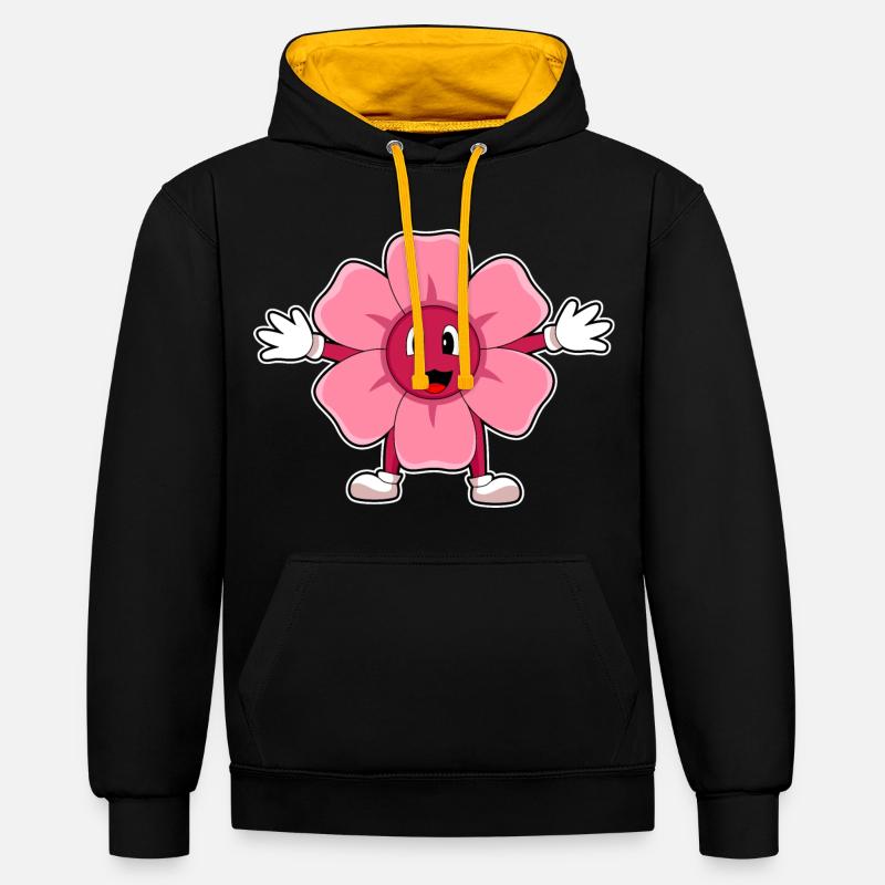 Fleur rose - Sweat à capuche contrasté - noir/or