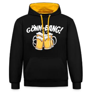 Gönn-Bang Bier Party Saufen - Kontrast-Hoodie - Schwarz/Gold - Vorne - Anna (173cm) & Nico (186cm)