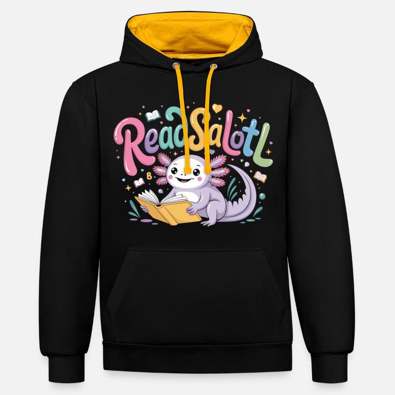 Axolotl Reader T-Shirt ReadSalotl Book - Sweat à capuche contrasté - noir/or