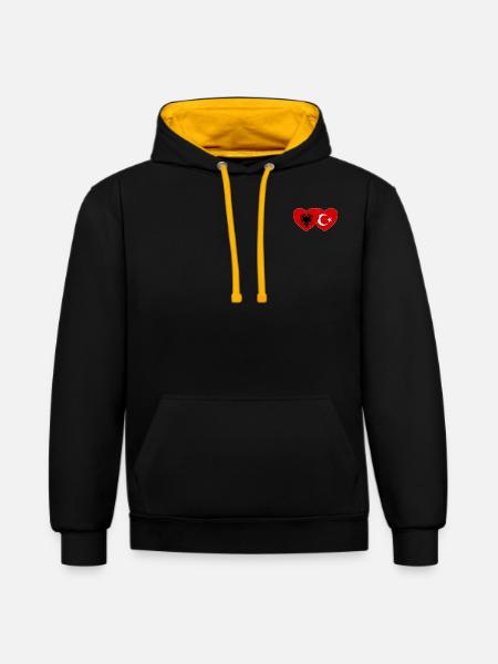 Albania Turkey Flag Heart - Contrast hoodie - black/gold