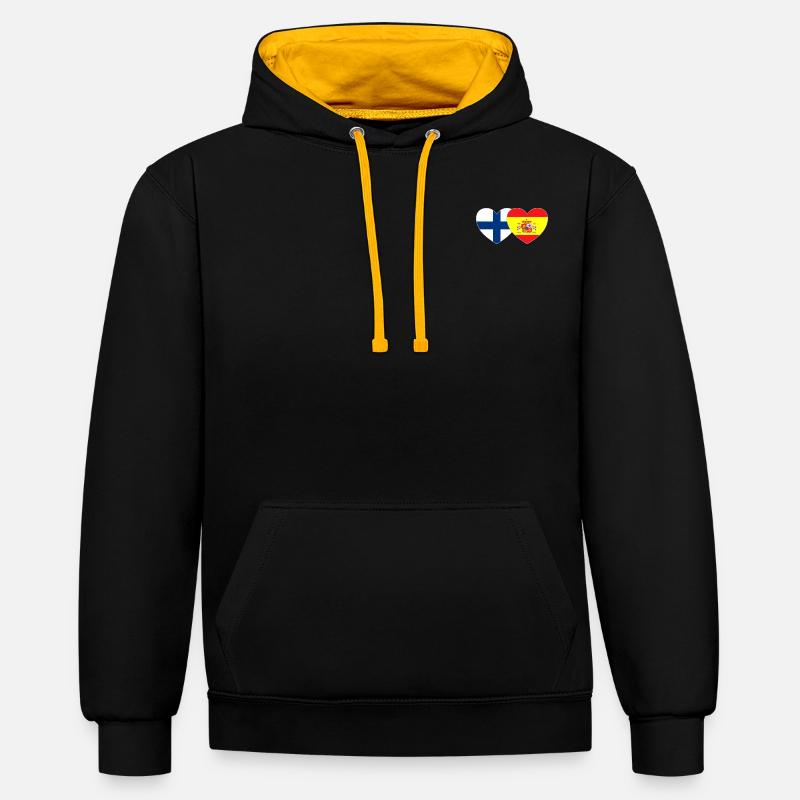 Finlande Espagne Drapeau Coeur - Sweat à capuche contrasté - noir/or
