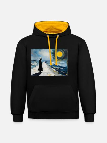 Sonnenpfad am Meer - Kontrast-Hoodie - Schwarz/Gold
