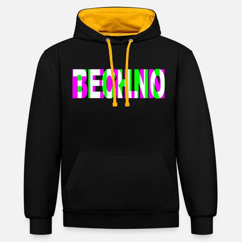 TECHNO BERLIN - Sweat à capuche contrasté - noir/or