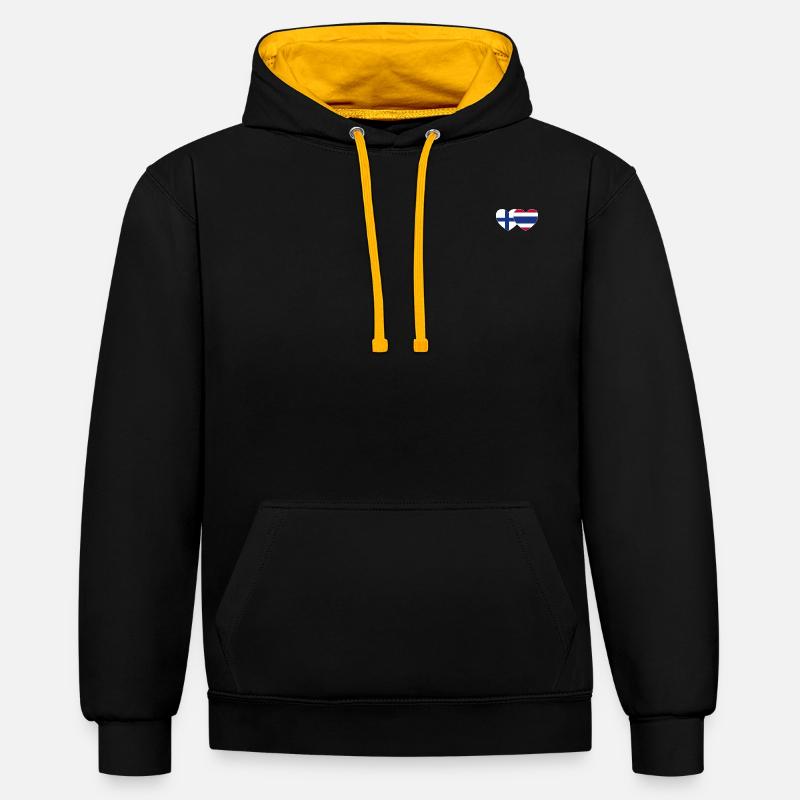 Finlande Thaïlande Drapeau Coeur - Sweat à capuche contrasté - noir/or