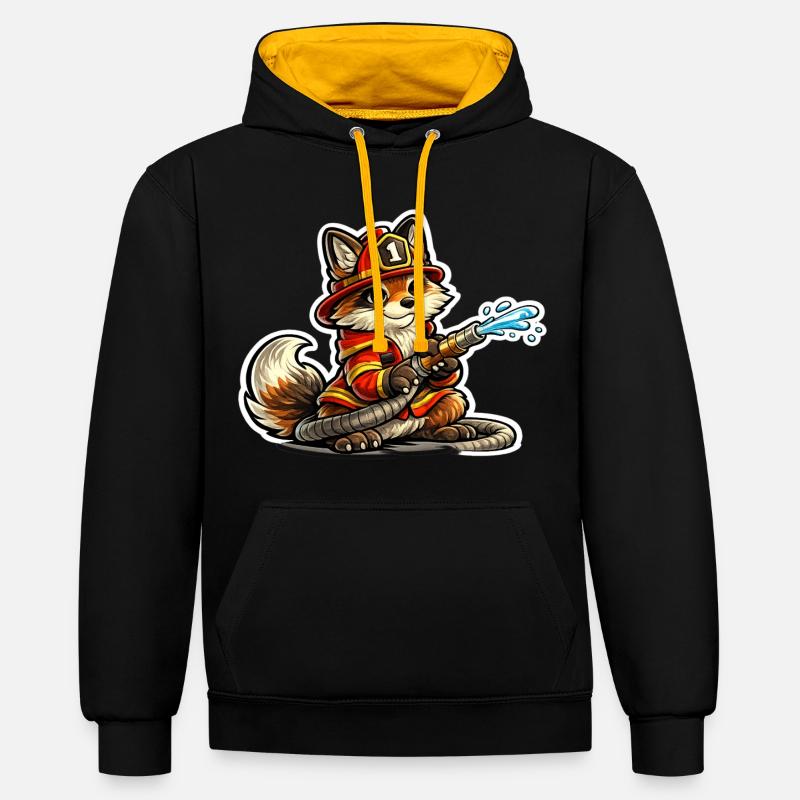 Fox pompier héros en action - Sweat à capuche contrasté - noir/or