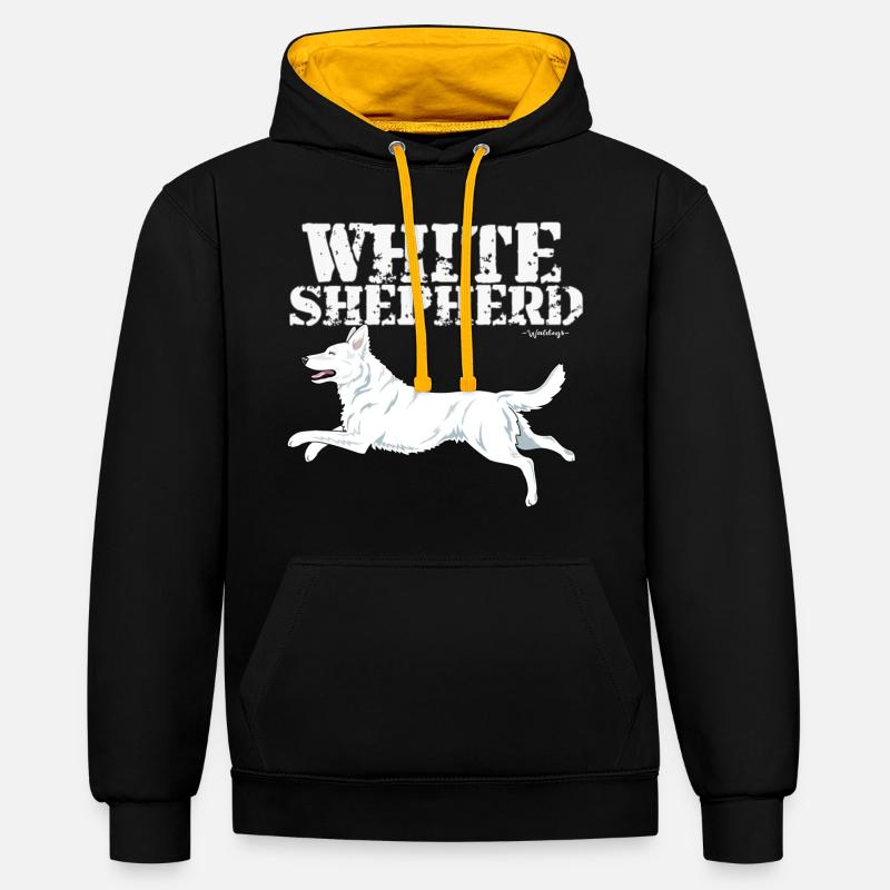 Weißer Schäferhund - Kontrast-Hoodie - Schwarz/Gold