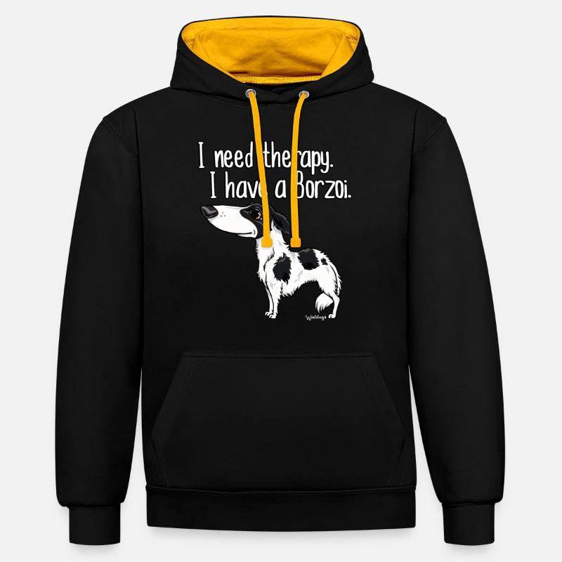 borzoitherapy16 - Kontrast-Hoodie - Schwarz/Gold