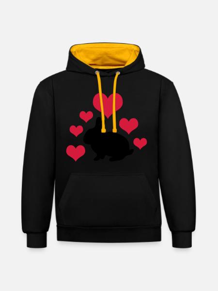 Rabbit with 6 hearts 2 - Contrast hoodie - black/gold