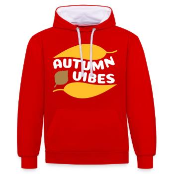 Autumn vibes (geschwungene Laubblätter) - Kontrast-Hoodie - Rot/Weiß - Vorne - Liana (172cm) & Jaron (178cm)