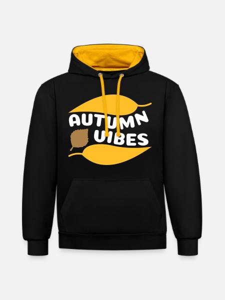 Autumn vibes (curved leaves) - Contrast hoodie - black/gold