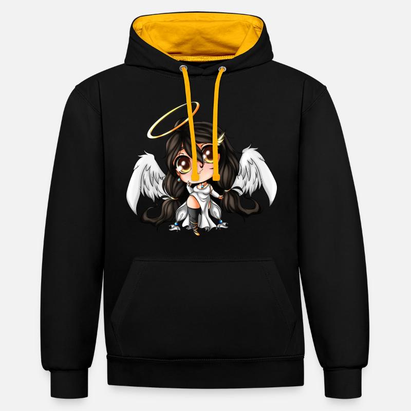 Chibi Engel Mädchen - Kontrast-Hoodie - Schwarz/Gold