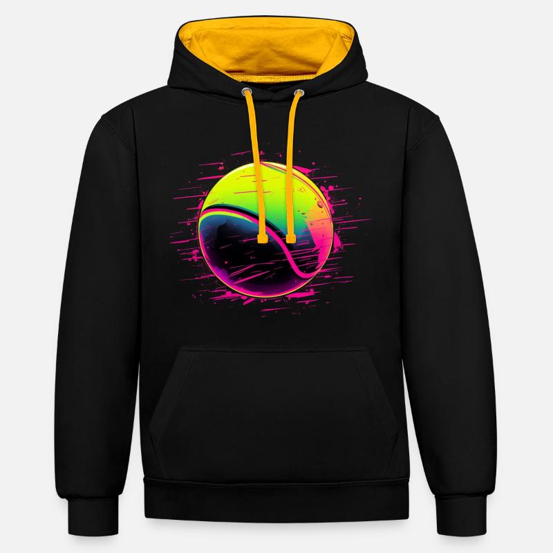 Balle de tennis style synthwave - Sweat à capuche contrasté - noir/or