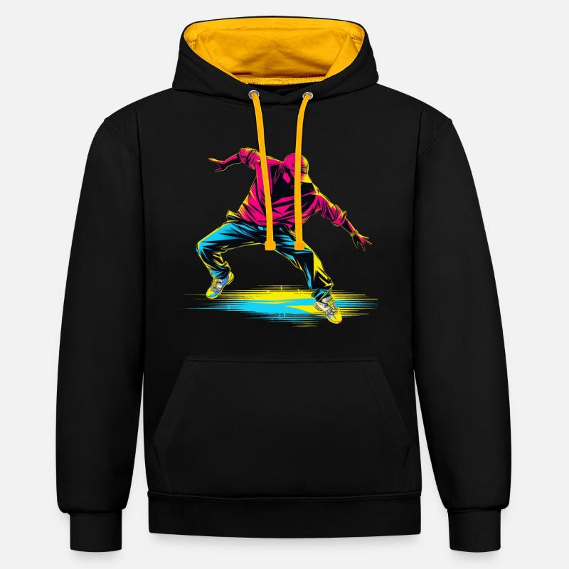 Breakdance Rétrowave - Sweat à capuche contrasté - noir/or